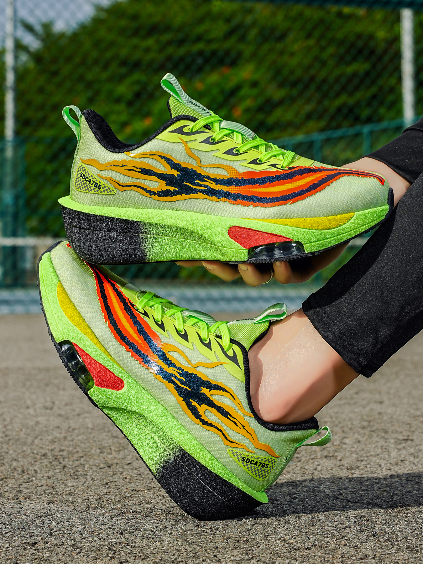 Lime and orange performance running shoe, model 2281